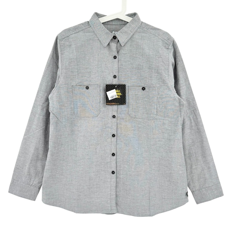 Caterpillar CAT Women's Oxford Charcoal Grey Buttons Durable Shirt Size L NWT